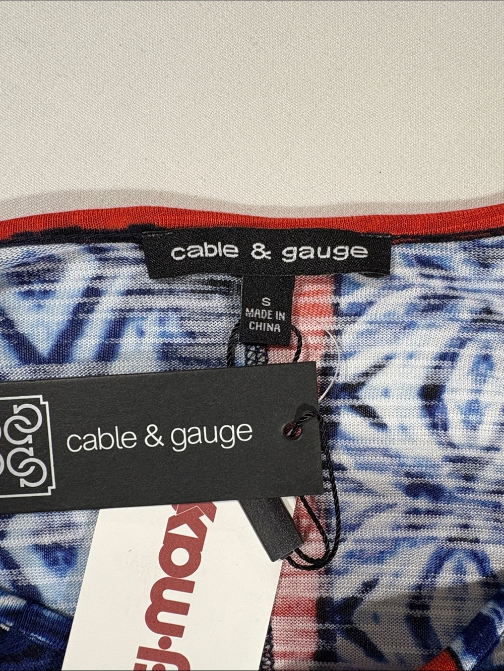 Cable & Gauge Red White Blue Patterned V-Neck Tunic Small - Picture 12 of 12